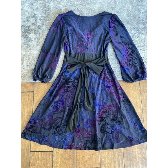 Y2K CKM black Blue Purple Crushed Velvet dress. Size Medium Goth‎ Grunge - Picture 6 of 11